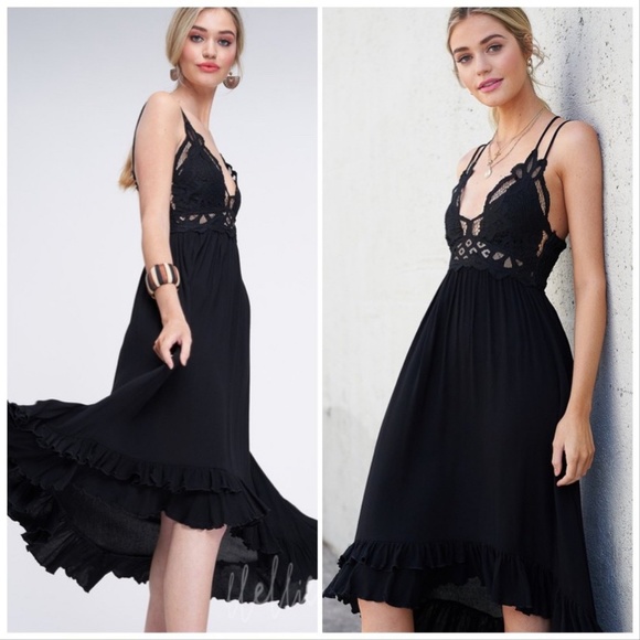 Crochet Bralette Midi Tiered Dress in Black - Picture 5 of 8